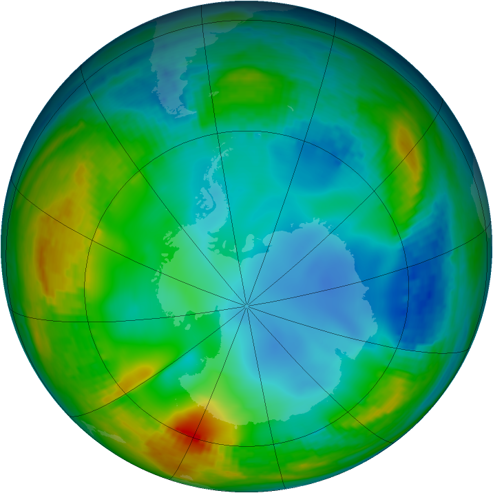 Antarctic ozone map for 26 June 2001
